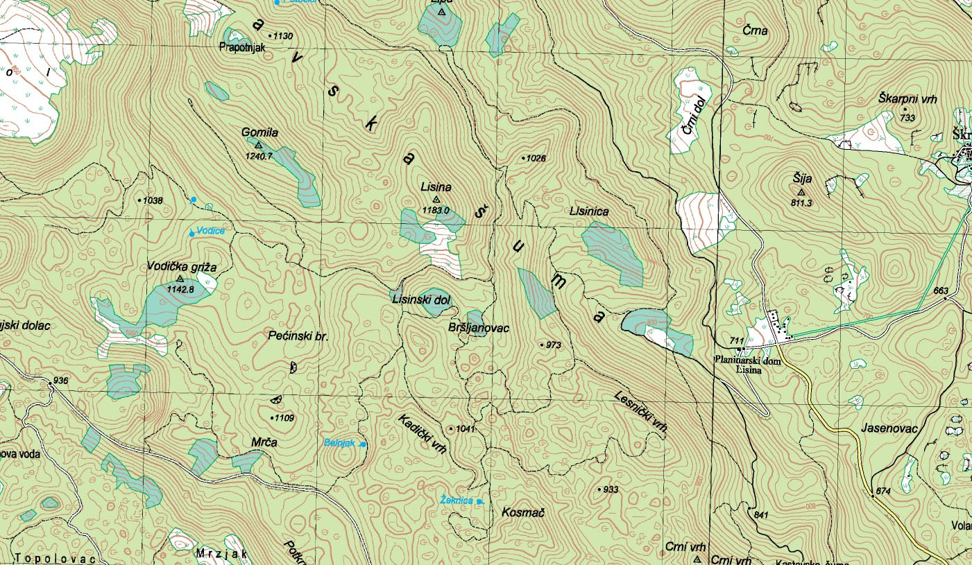 topografska karta rijeke lisinski planinarski put – PD 